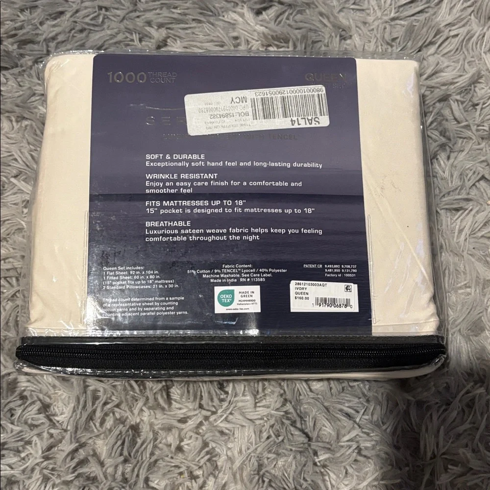Serene Sleep Ivory QUEEN 4 Pc Sheet Set Retail $160